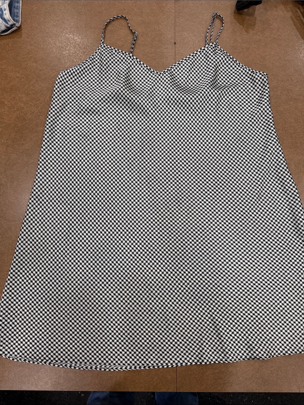 Black & White Houndstooth Slip Dress/Silky Gown Spaghetti Adjustable Strap Sz XL